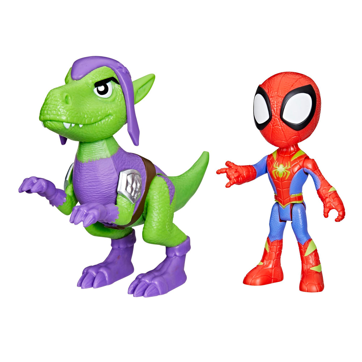 Spidey and His Amazing Friends Spidey figure poseable in Dino-Webs suit for imaginative play.