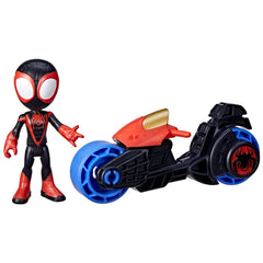 Spidey and His Amazing Friends Miles Morales figure on a motorcycle inspires imaginative play.