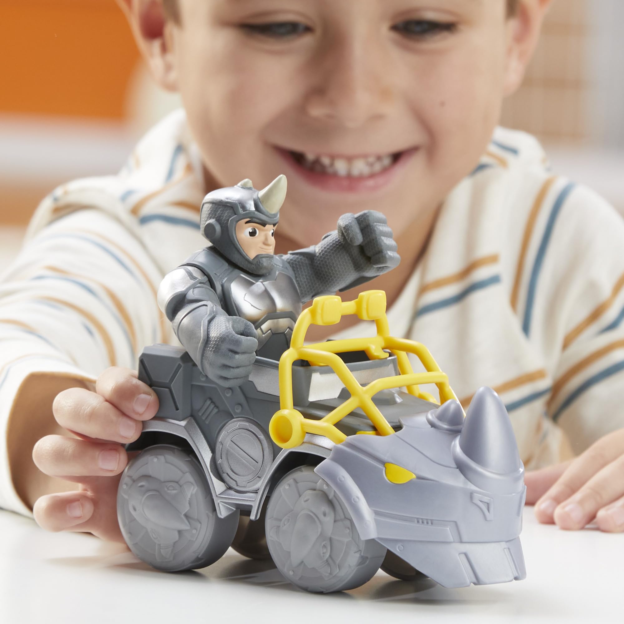 Spidey and His Amazing Friends Rhino poseable figure supports dynamic poses for storytelling.