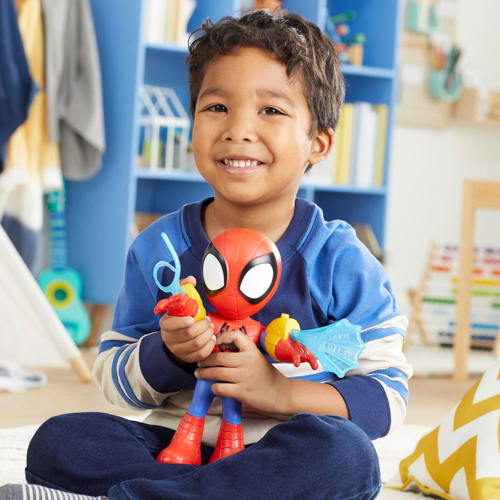 Display-ready Spidey figure pairs with other Spidey toys.