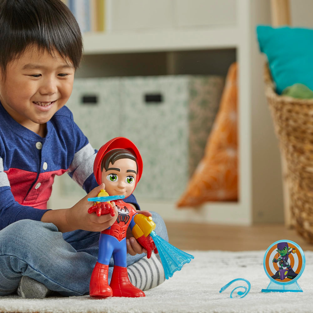 Spidey spinning web accessory adds motion to playtime adventures.