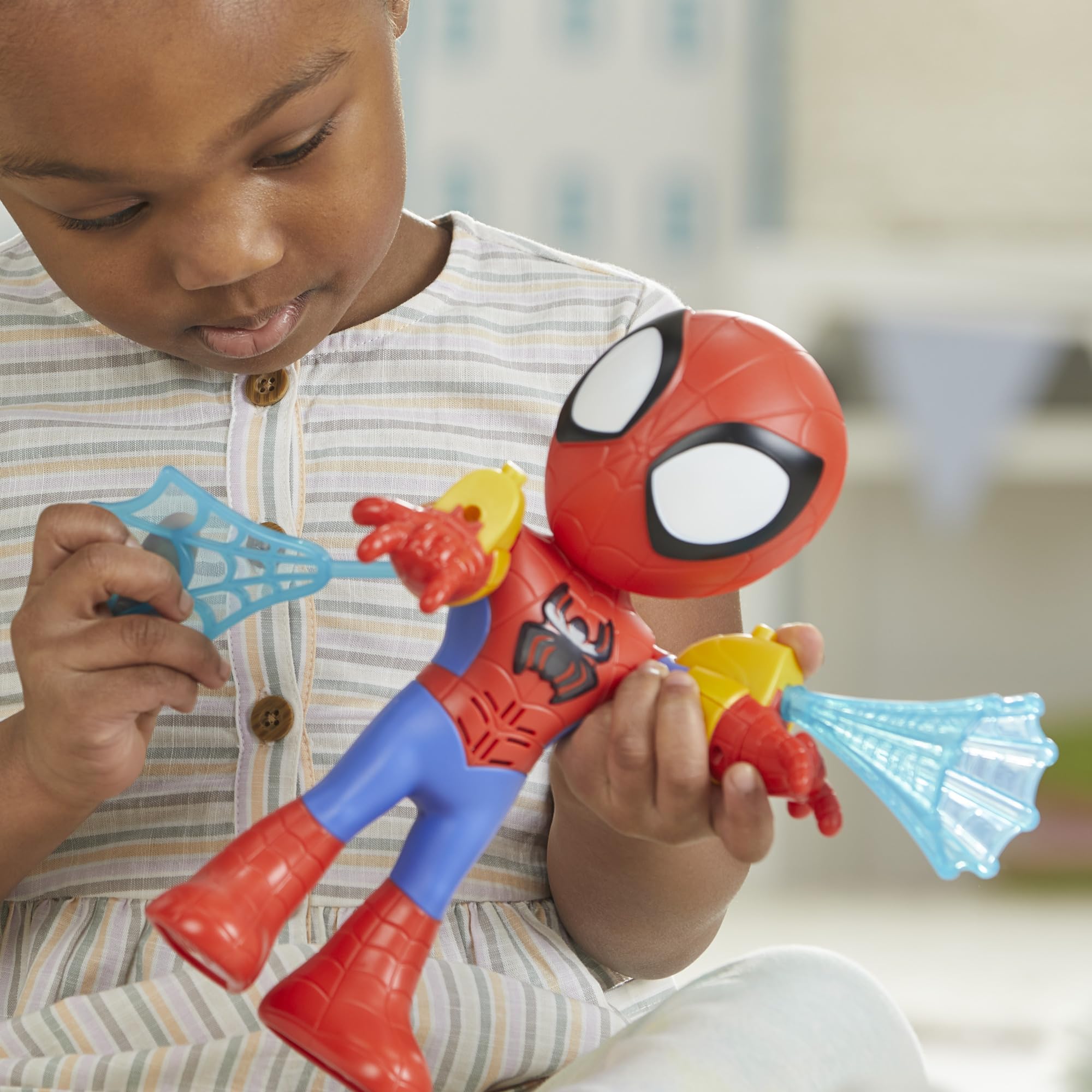 Spidey web projectile accessories enable dynamic web blasting adventures.