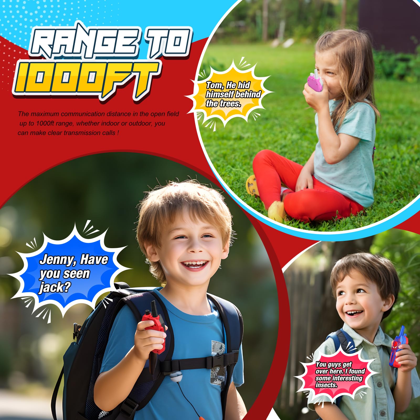 Ergonomic Spidolapse walkie talkies designed for easy handling during play.