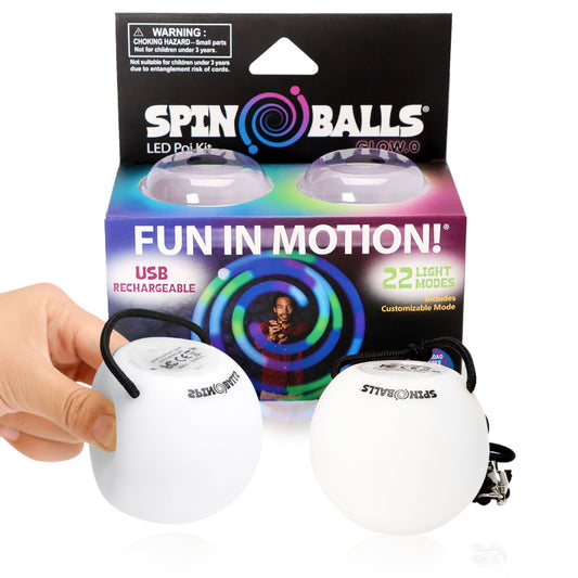 SPIN BALLS Glow.0 LED poi USB rechargeable for bright night performances.