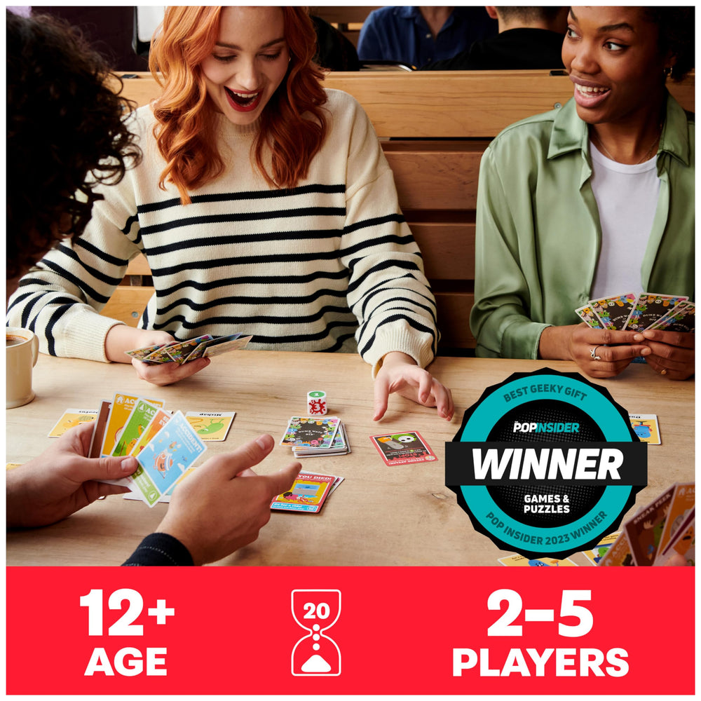 Dumb Ways to Die card deck spread highlights colorful game cards