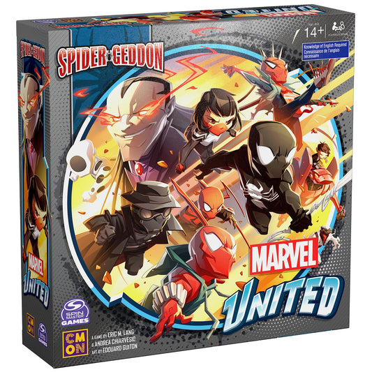 Spin Master Games Marvel United Spider-Geddon hero pieces ready for cooperative play.