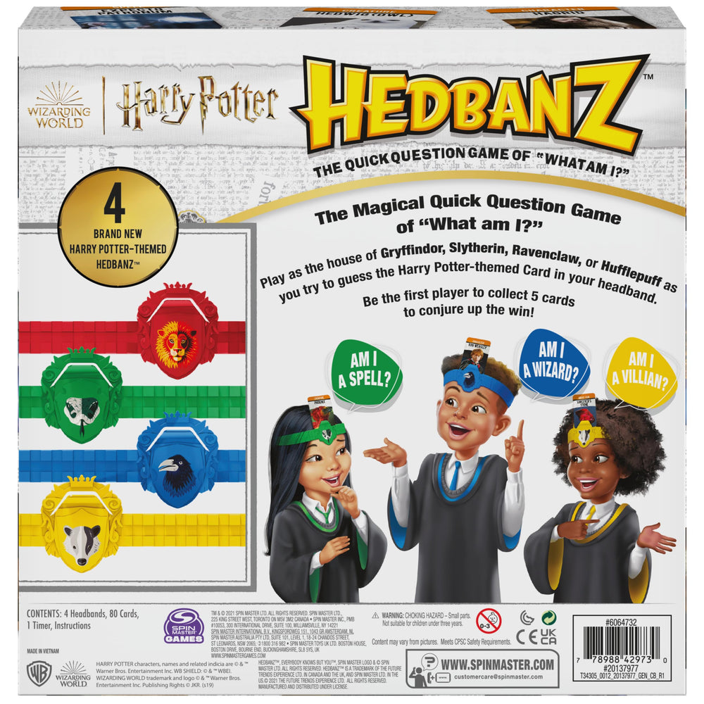 House-themed headbands showcase Gryffindor, Slytherin, Ravenclaw and Hufflepuff for role play.