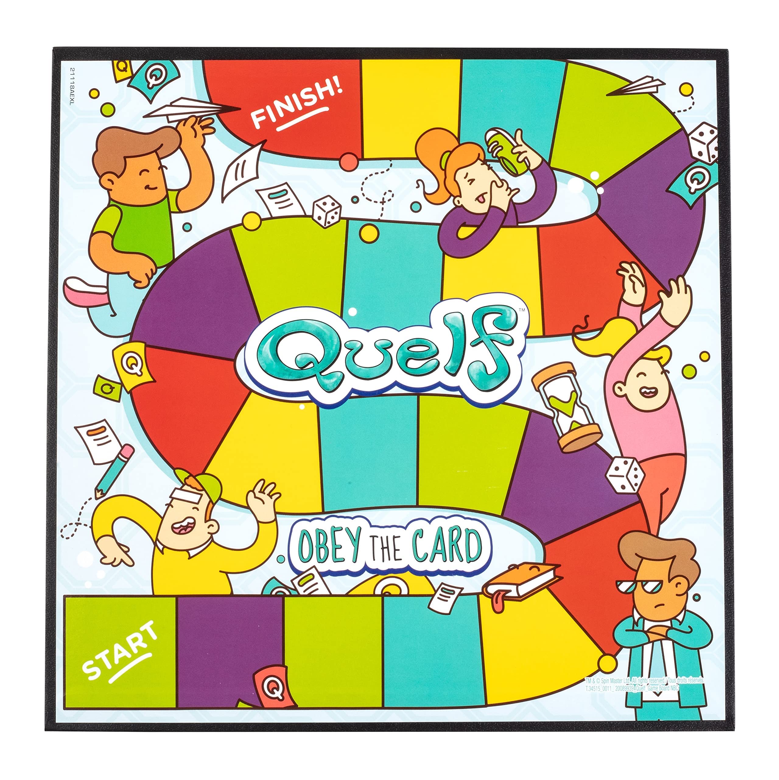 Spin Master Quelf contents gathered for easy setup and play.