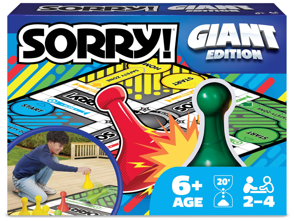 Spin Master SORRY giant pawns on a colorful board for family game night.