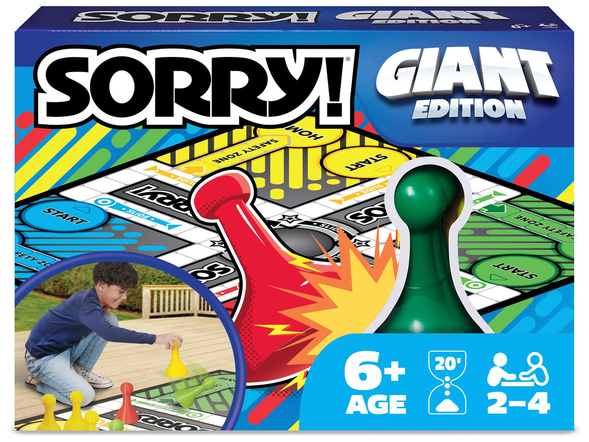 Spin Master SORRY giant pawns on a colorful board for family game night.
