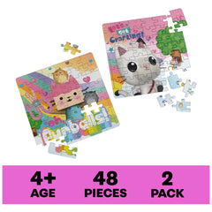 Spin Master Gabby puzzle set showcases two 48-piece 9x9-inch puzzles for kids.