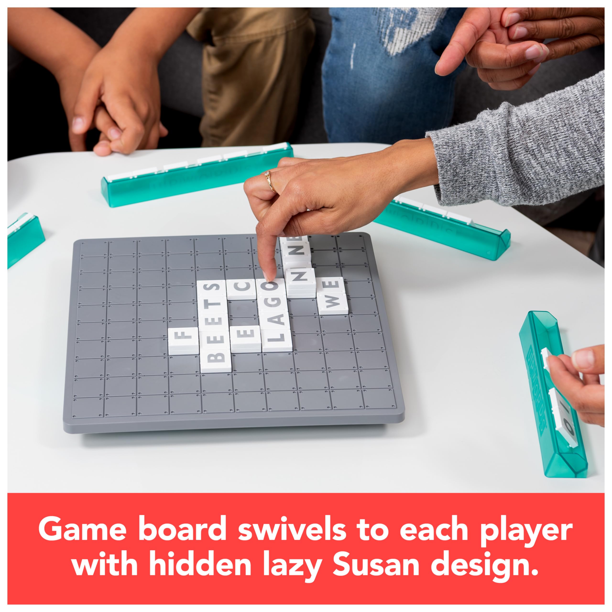 Spin Master Upwords tile bag stores tiles securely between turns.