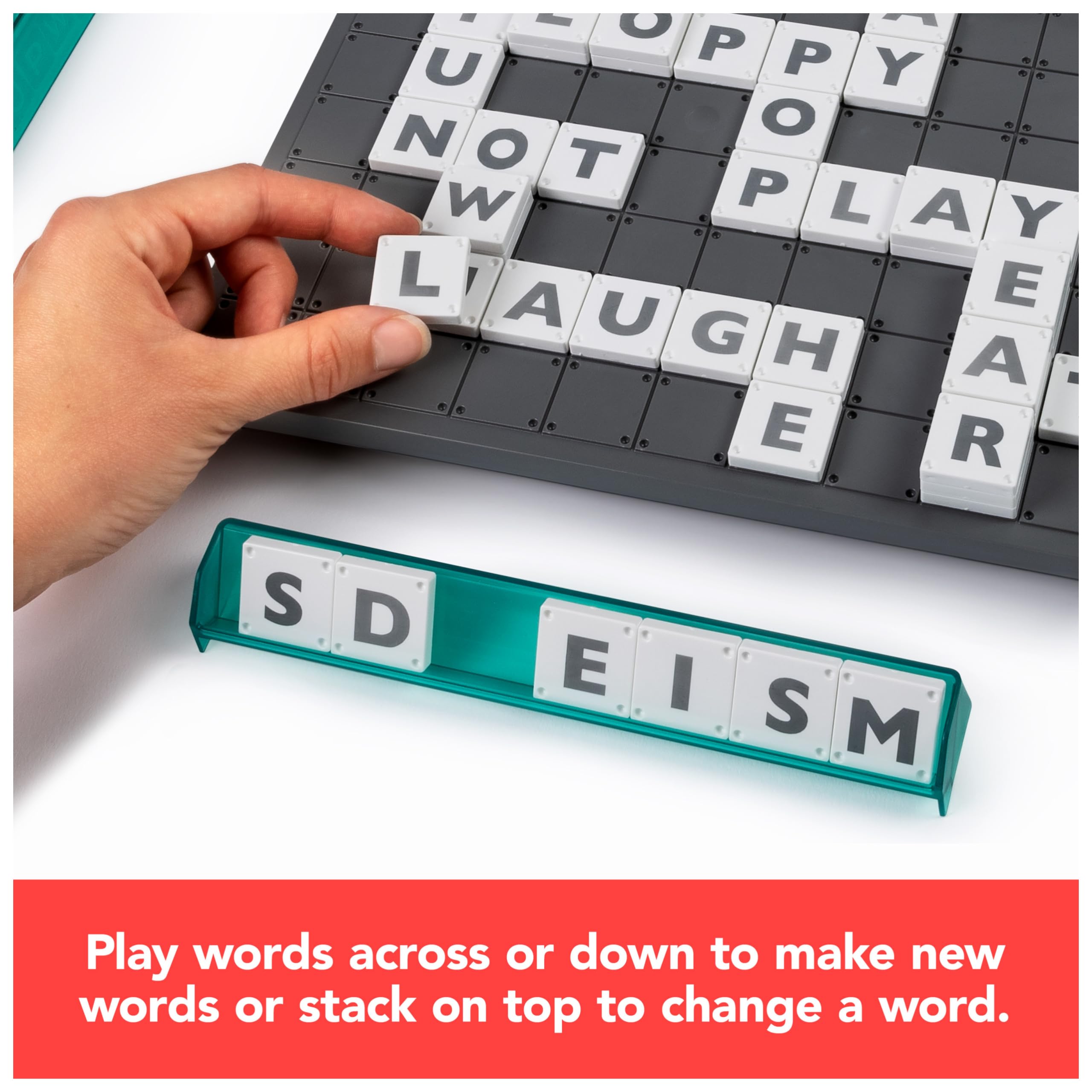 Spin Master Upwords tile racks keep letters organized during play.