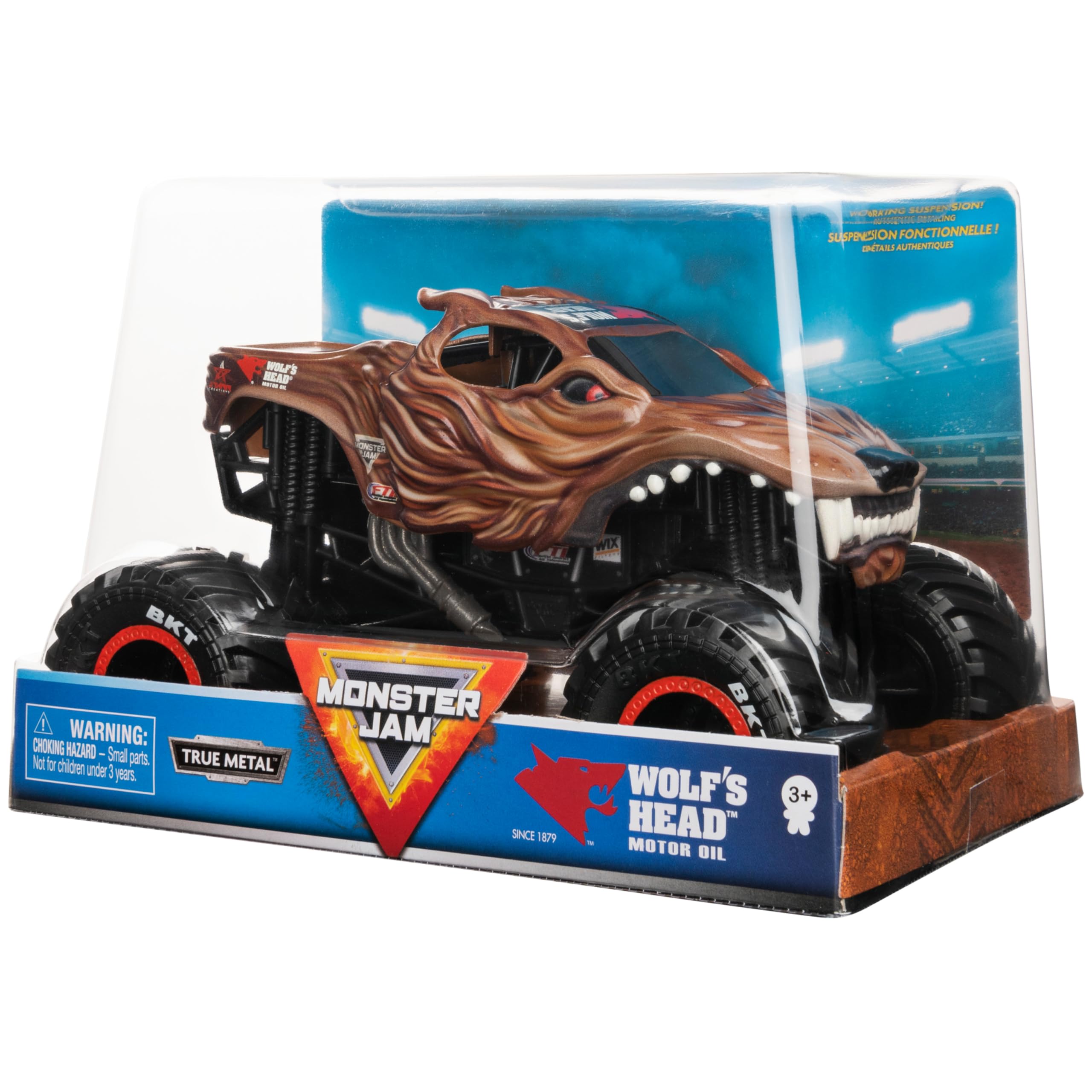 Spin Master Wolf's Head chrome rims catch light for eye-catching display.