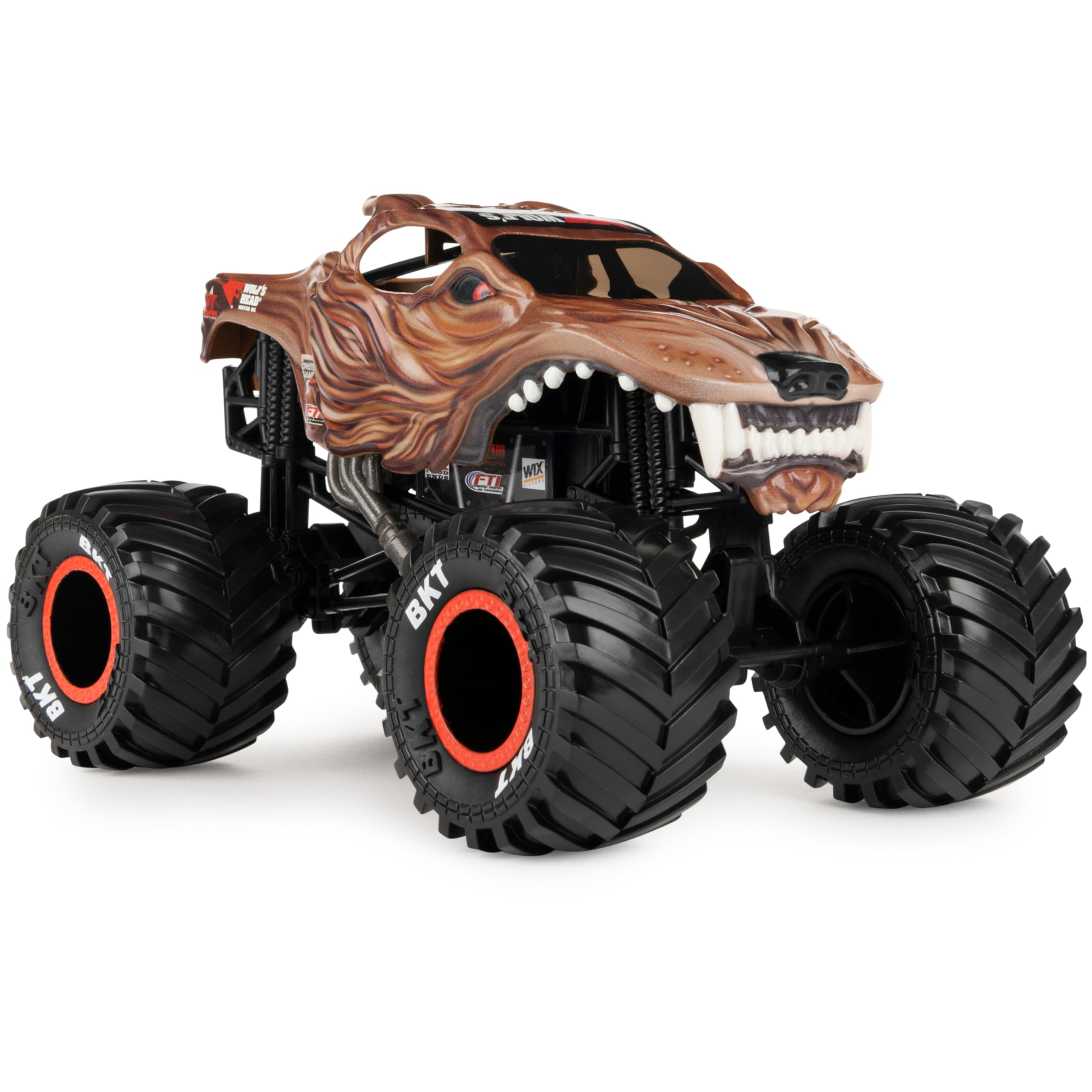 Spin Master Wolf's Head Monster Truck rear detail reveals chrome accents and durable build.