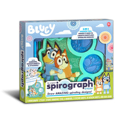 Spirograph Cyclex Bluey drawing kit cover showing spiral art tools for kids