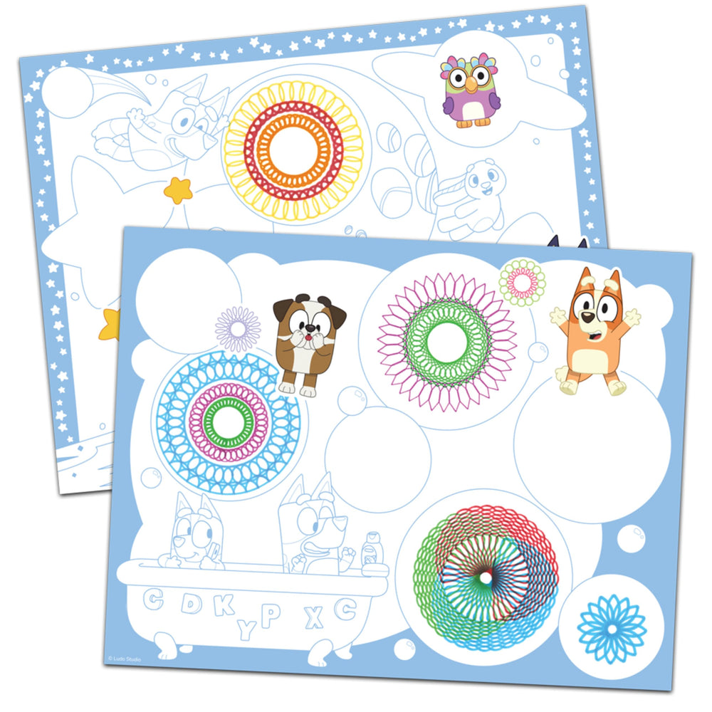 Markers included illuminate vibrant spiral designs with Bluey theme
