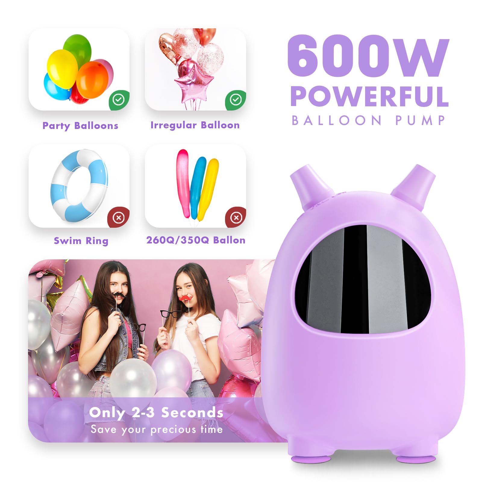 SPLAKS dual-nozzle balloon blower inflates two balloons at once for faster decorating.