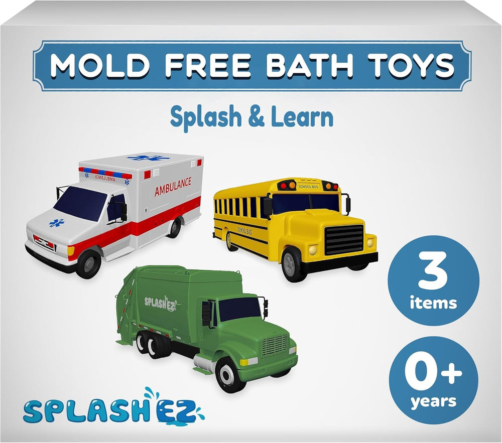 SplashEZ ambulance bath toy supports color and sound learning in the tub.