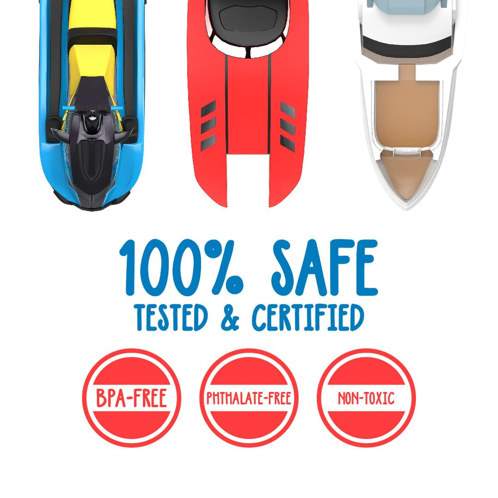 SplashEZ Floating boat set helps develop fine motor skills during splash play.