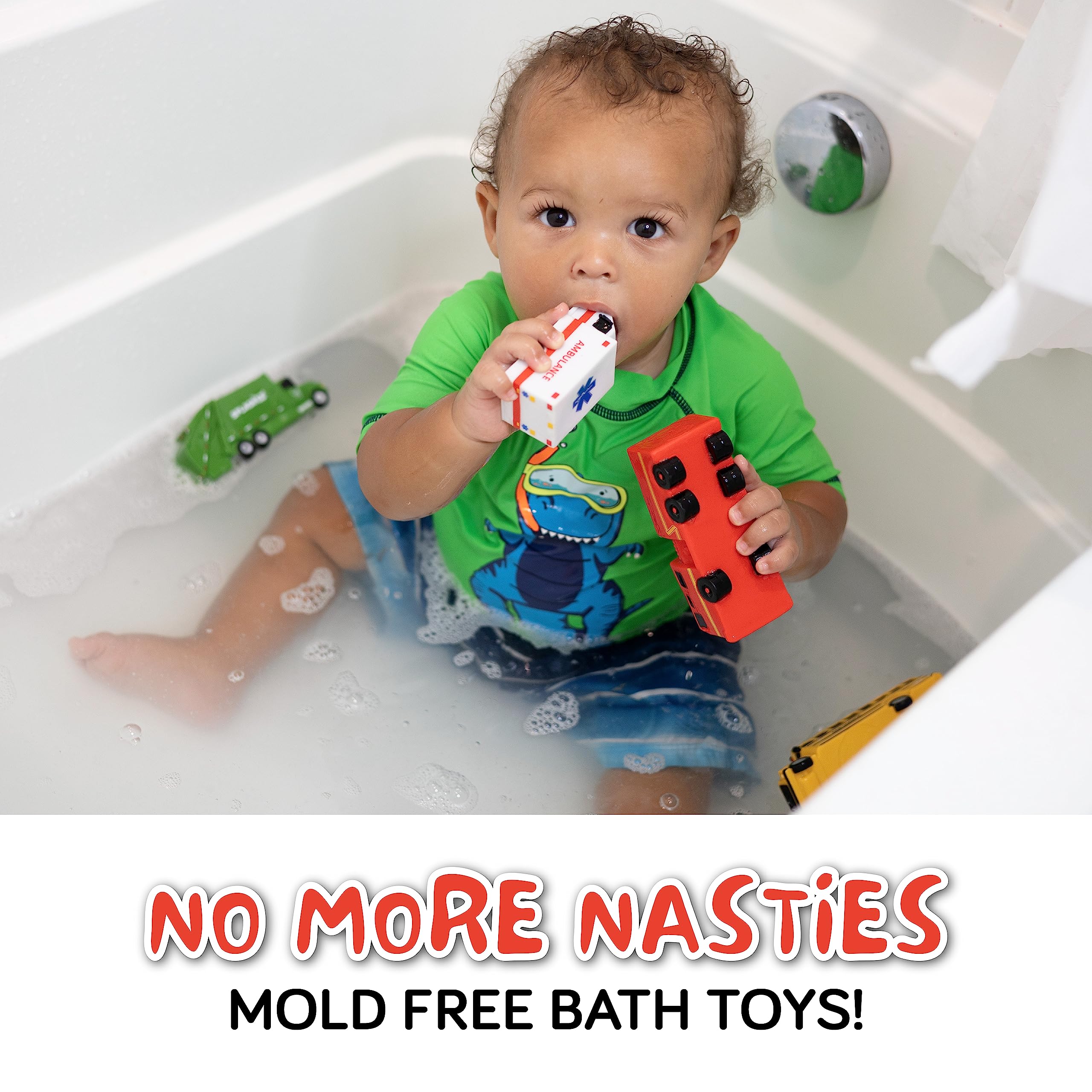 SplashEZ junk truck bath toy dries quickly and stays odor-free.