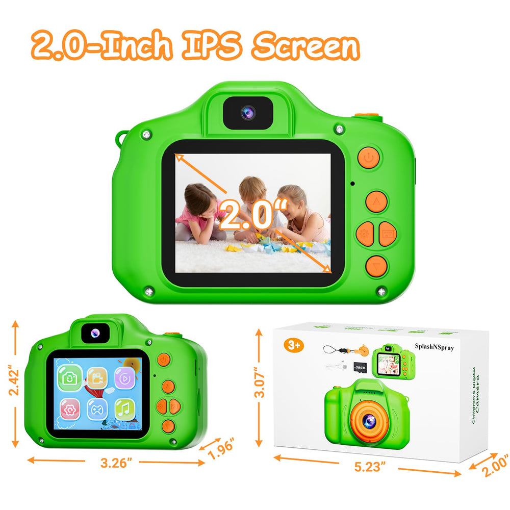 SplashNSpray Kids Camera back view highlighting the 2-inch display