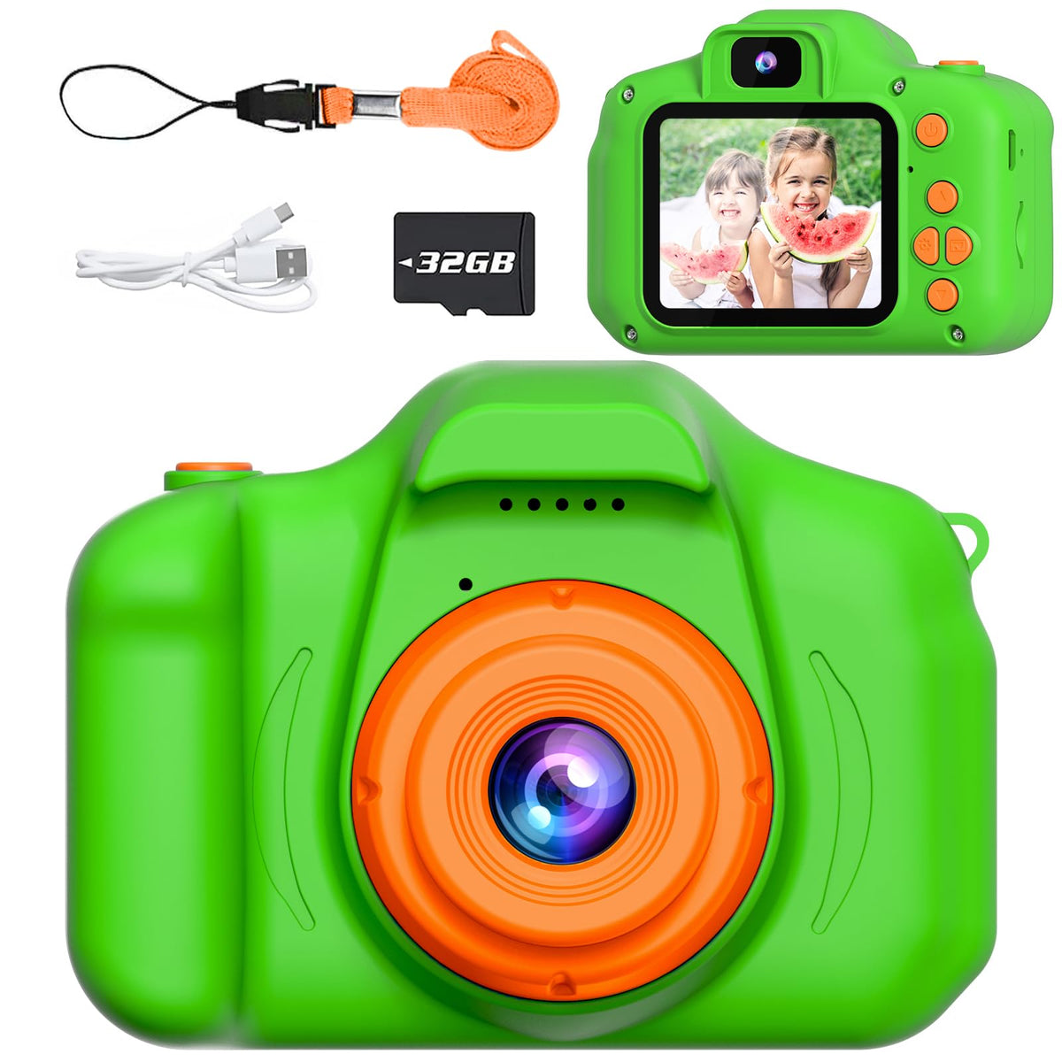 SplashNSpray Kids Camera front view with kid-friendly controls and 1080P capabilities
