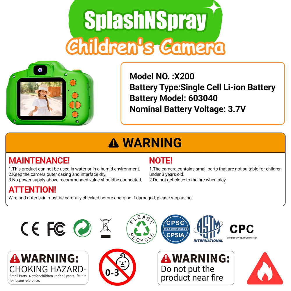 SplashNSpray Kids Camera green body design emphasizes portability and comfort