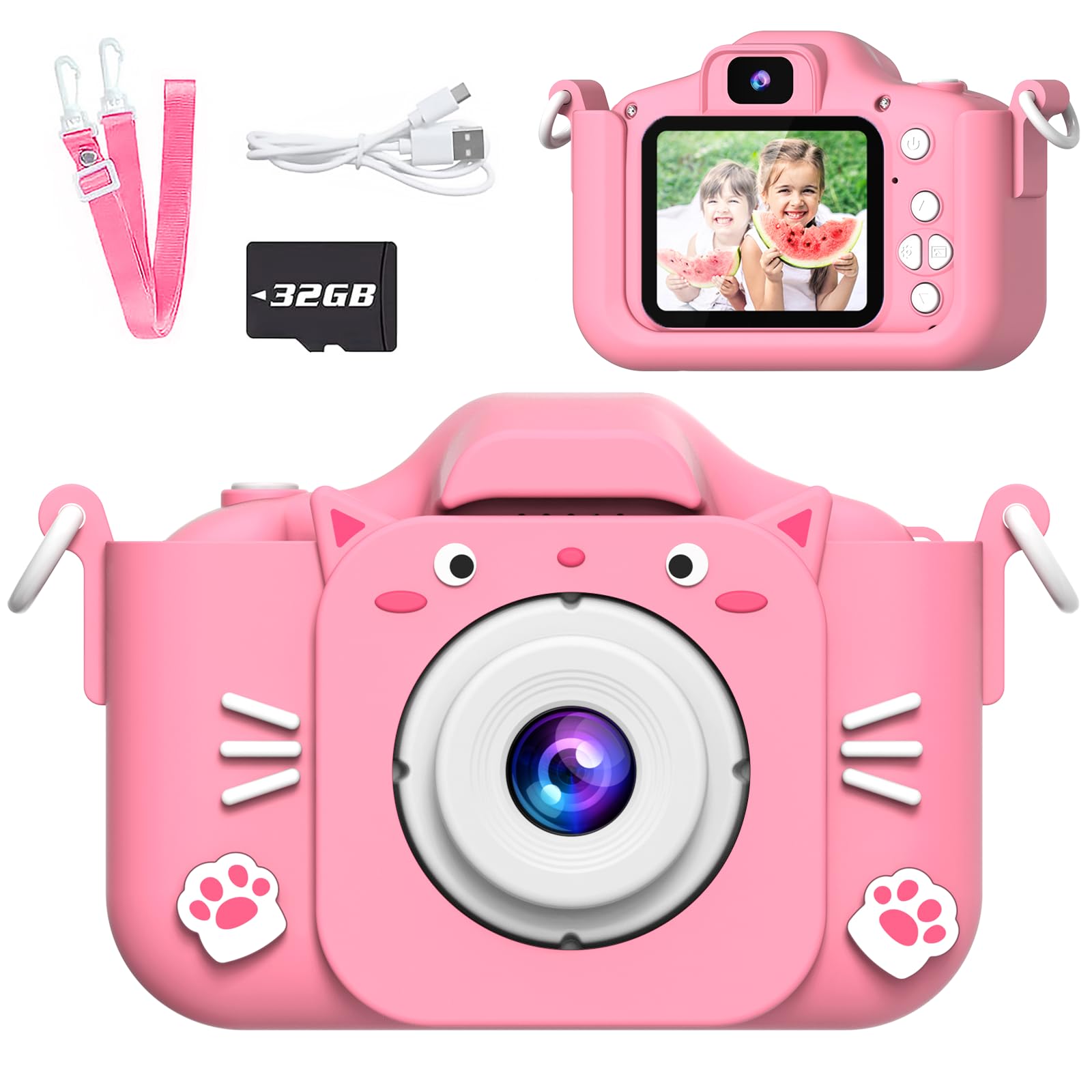 SplashNSpray Kids Camera with pink silicone sleeve protects against drops while sparking imagination.