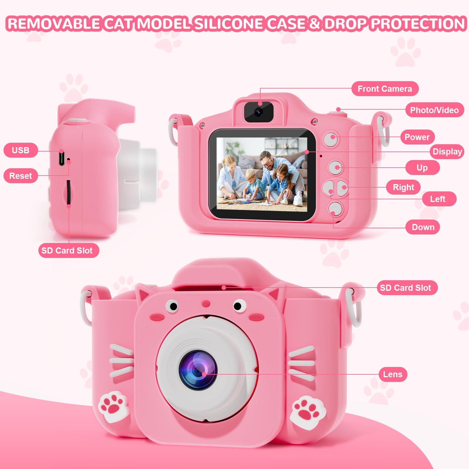 SplashNSpray Kids Camera rear view showcases 1080p video and clear memories.