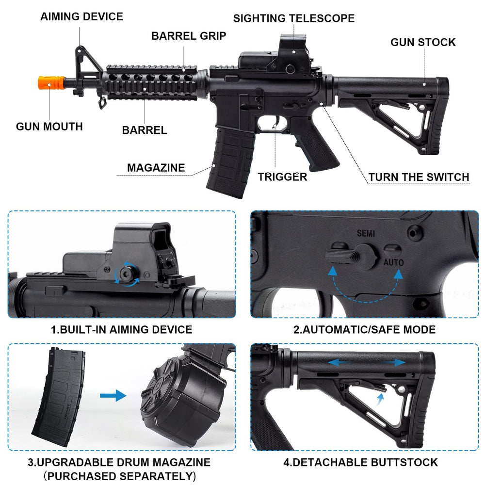 Splat Gun M4A1 rear-stock emphasizes stability during fast-paced games.