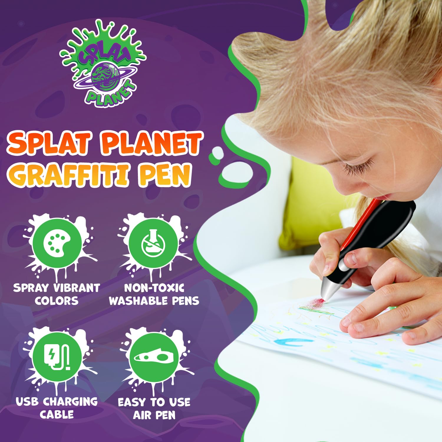 Splat Planet twelve-color marker set showing vibrant pigments for creative projects.