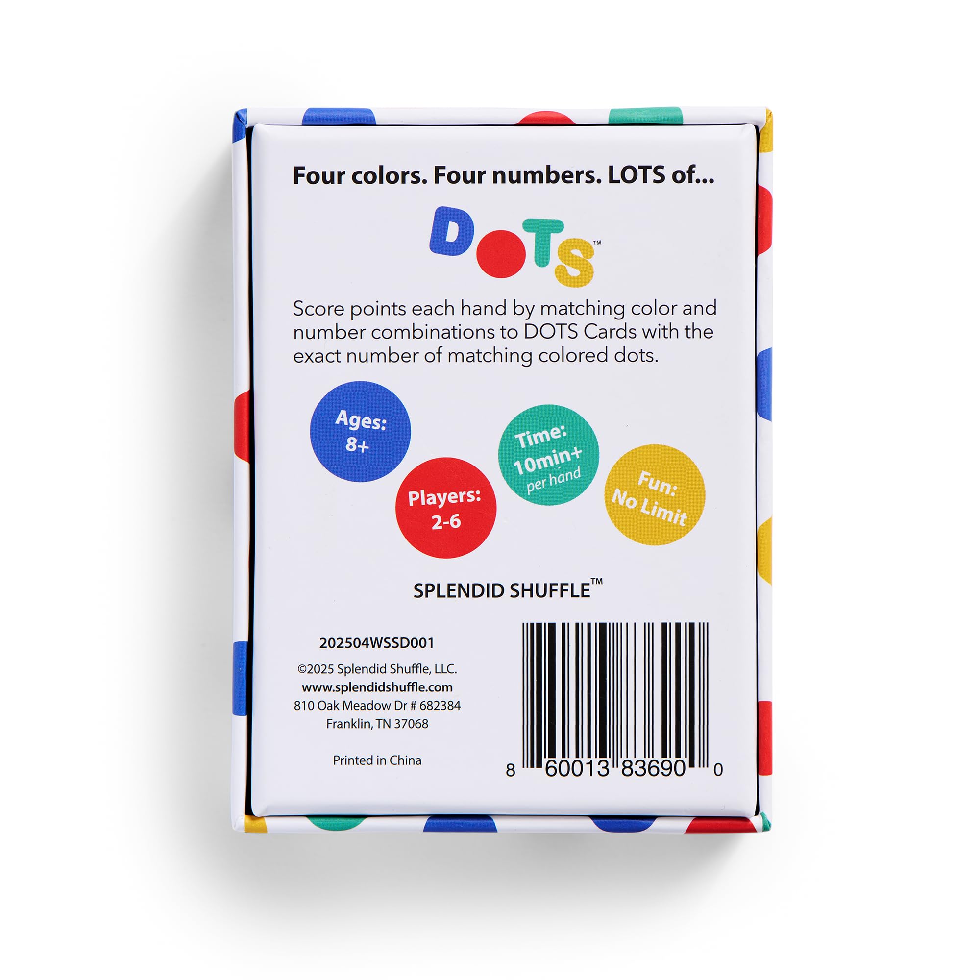 SPLENDID SHUFFLE DOTS compact travel deck is ready for road trips and vacations.