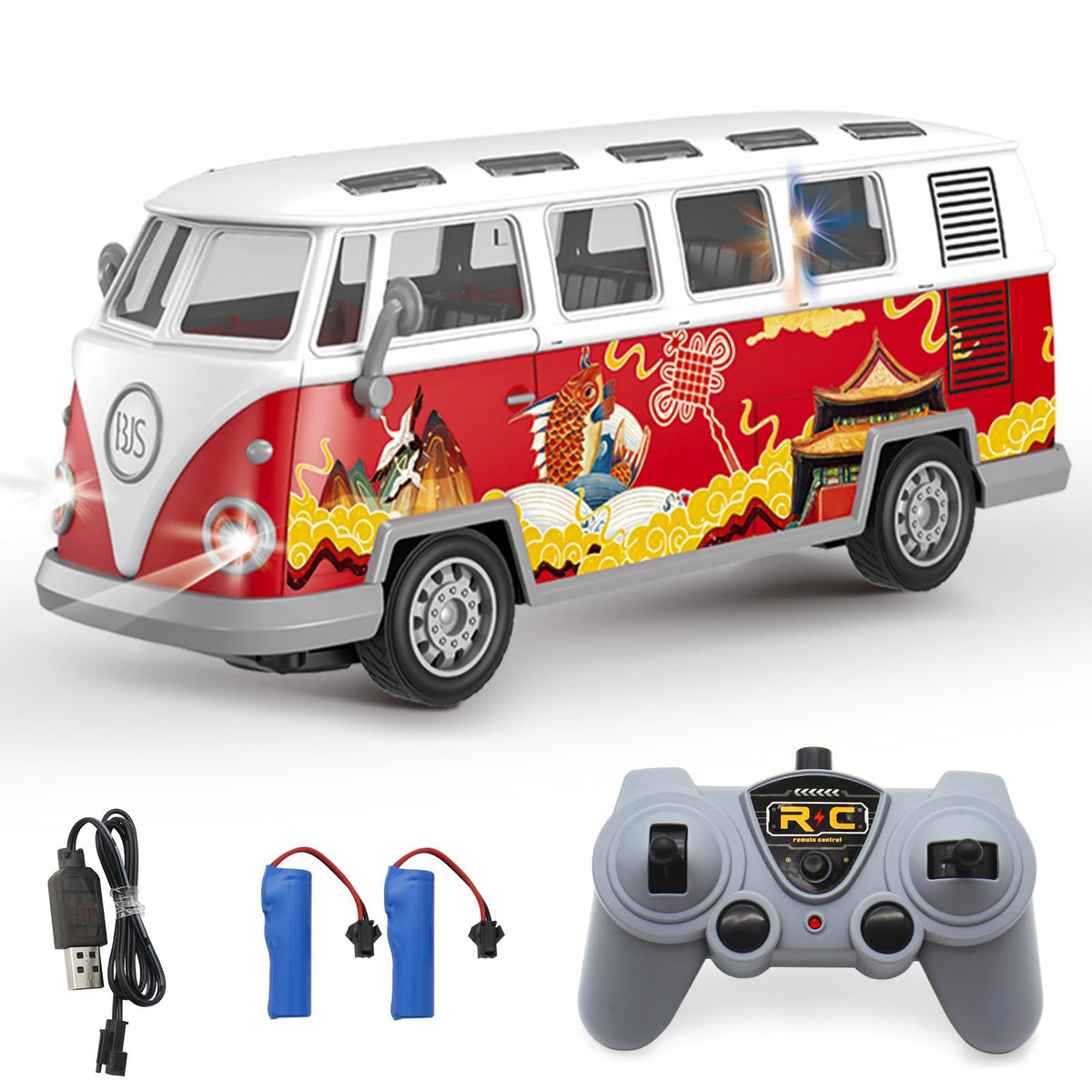 Spobot 1962 Volkswagen retro bus front view with lights and authentic sound