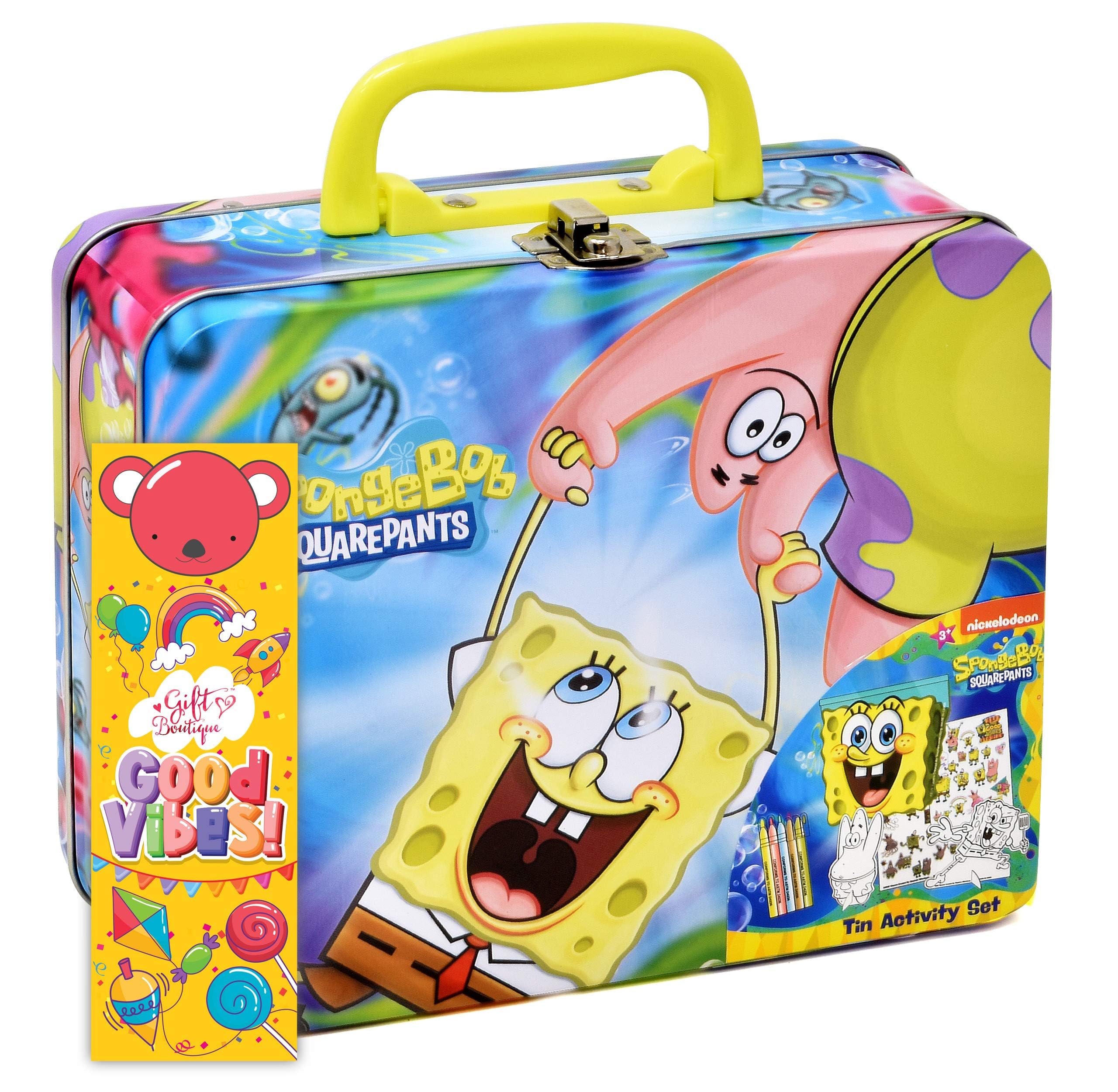 SpongeBob Squarepants coloring tin box front view for kids, ideal travel craft
