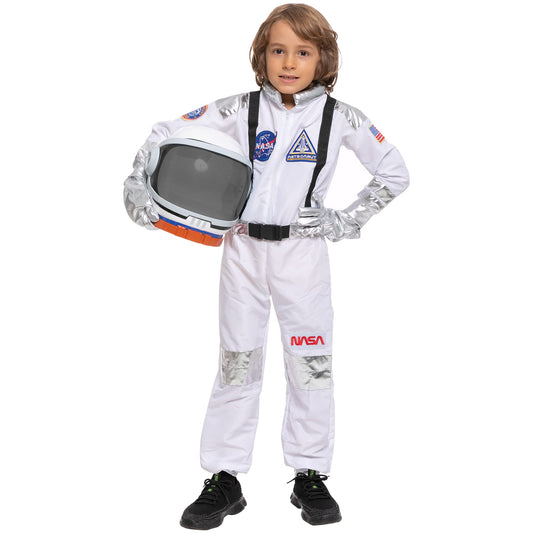 Spooktacular Creations astronaut jumpsuit fabric shows soft, durable polyester for comfort