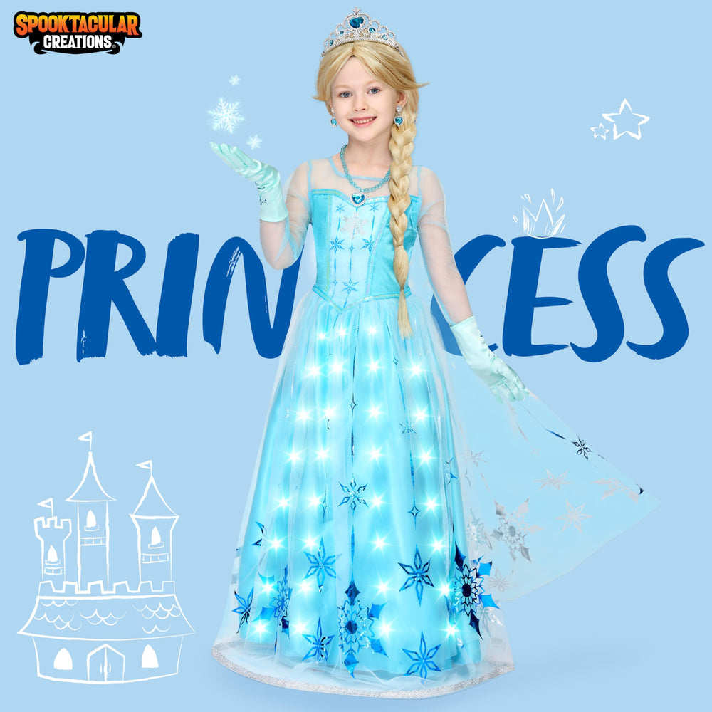 Spooktacular Creations blue long cape with snowflake details for cosplay
