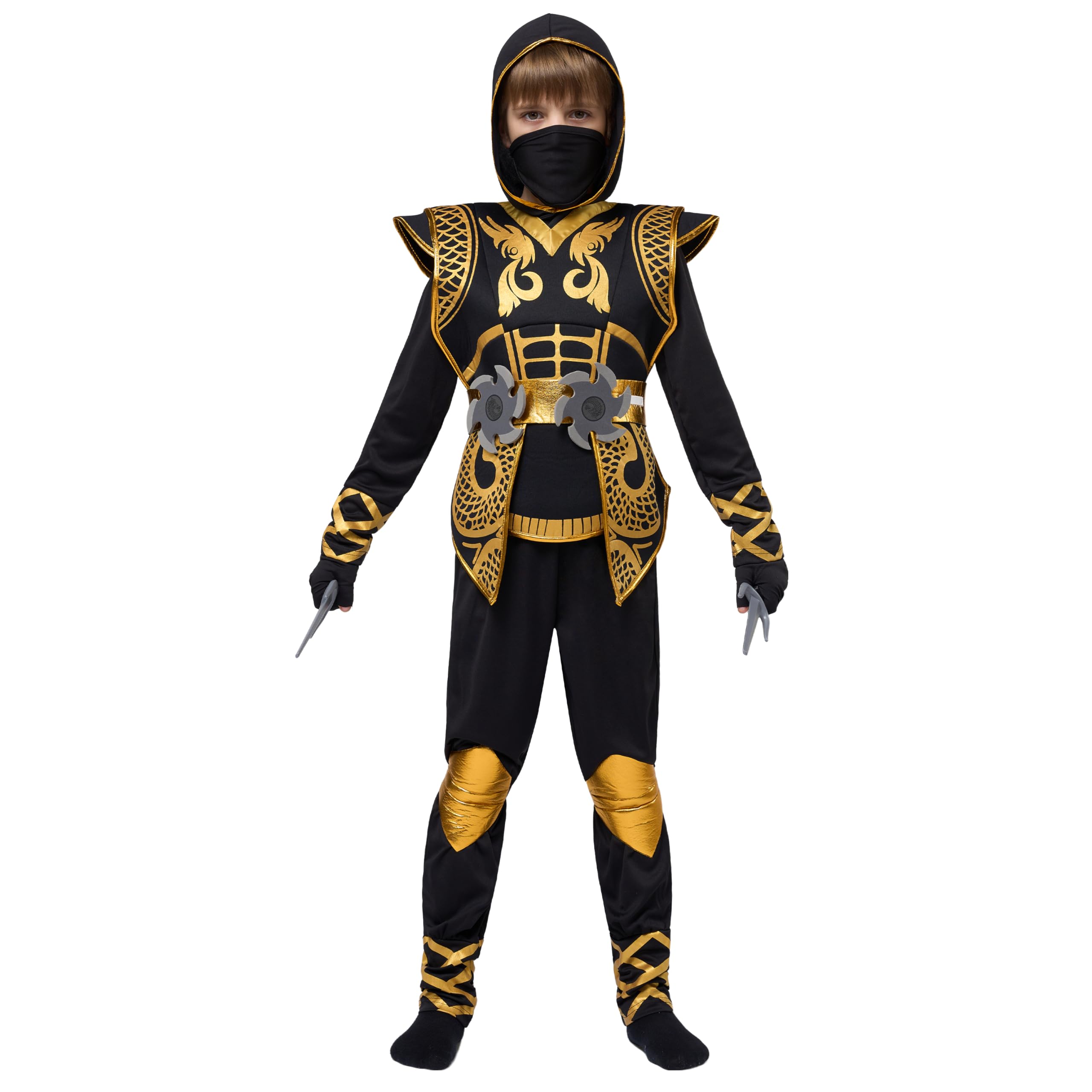 Spooktacular Creations Golden Ninja armour adds authentic detail without bulk.