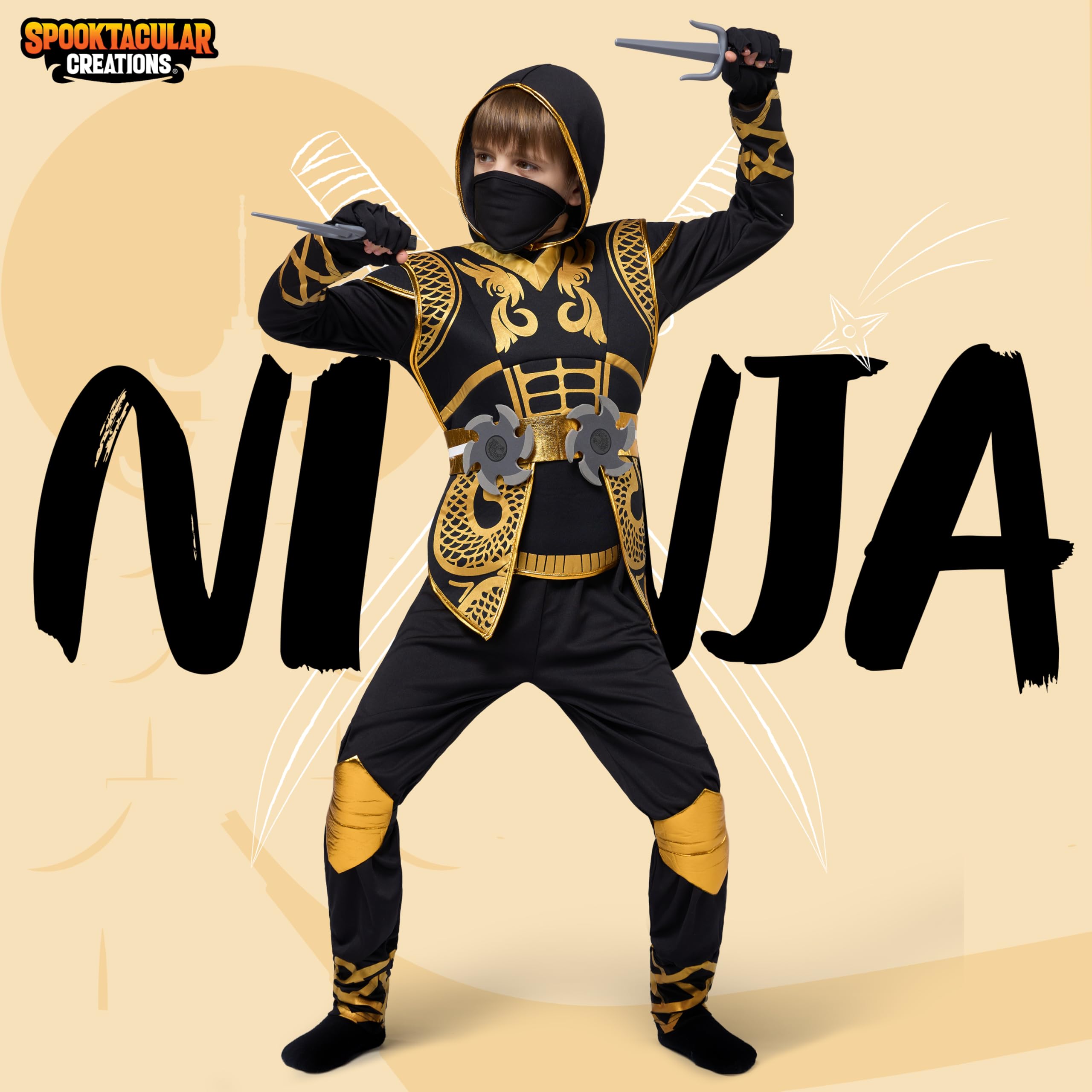 Spooktacular Creations Golden Ninja face mask completes sleek ninja look for events.