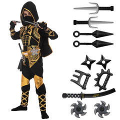 Spooktacular Creations Golden Ninja jumpsuit with hood, comfy for kids' Halloween cosplay.