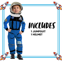 Spooktacular Creations blue costume with USA flag patches and logo embroidery.