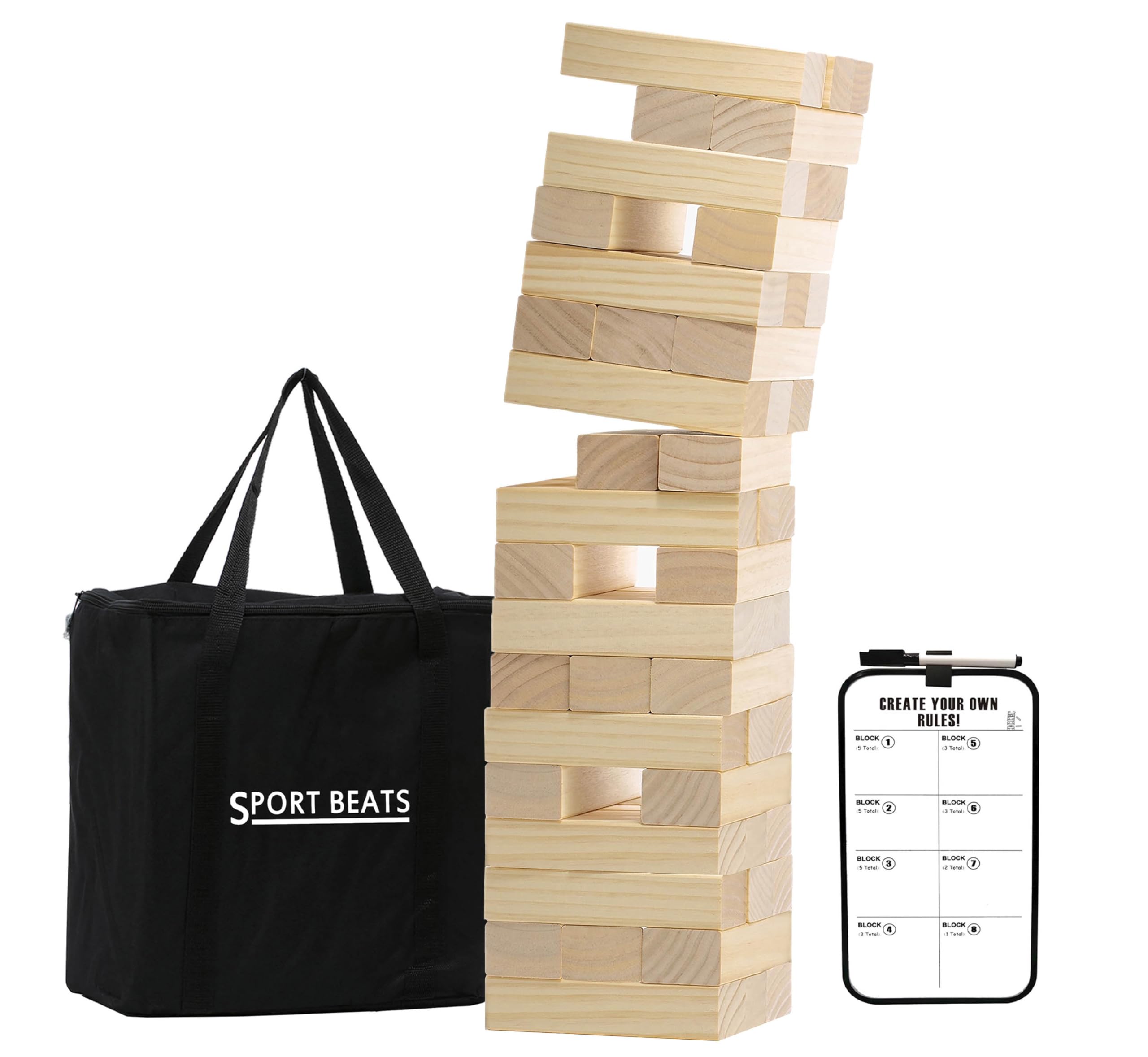 SPORT BEATS 54-block tower game for backyard family fun and friendly competition.