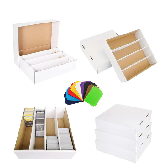 Sports card storage four-set boxes with empty trays for organized sorting