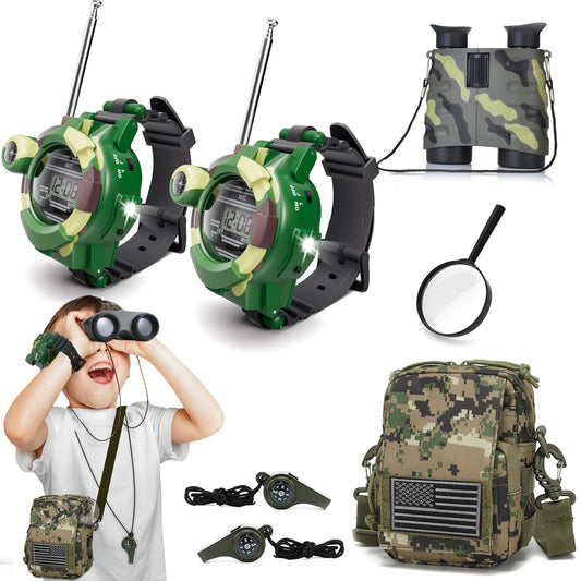 Sportsvoutdoors camouflage walkie talkies front view for kids, ideal for outdoor adventures.