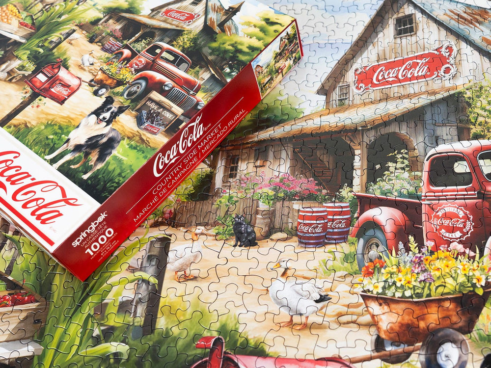 Springbok Coca-Cola Countryside Market signage motif aids cozy puzzle sessions