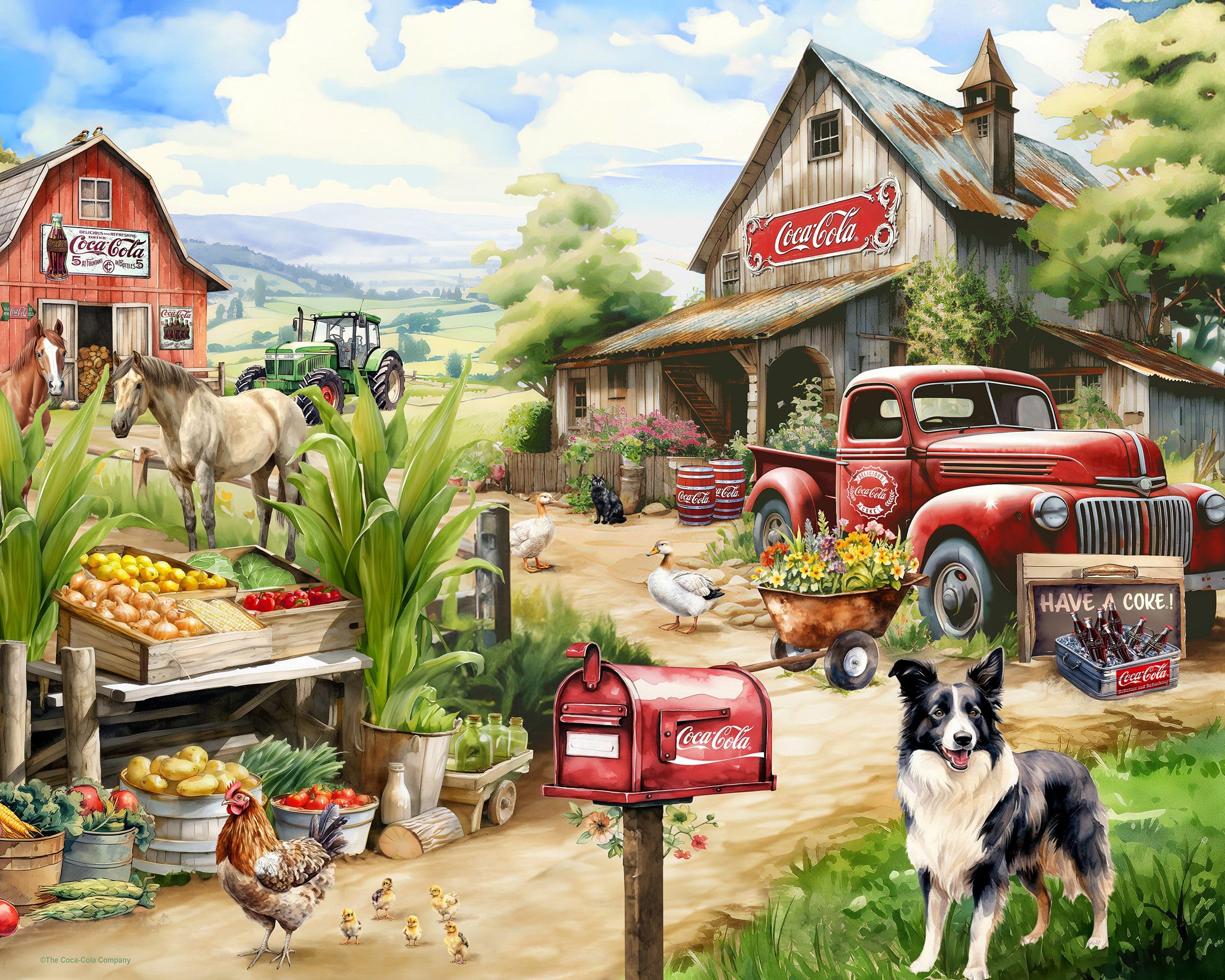 Springbok Coca-Cola Countryside Market truck scene invites cozy family puzzle nights