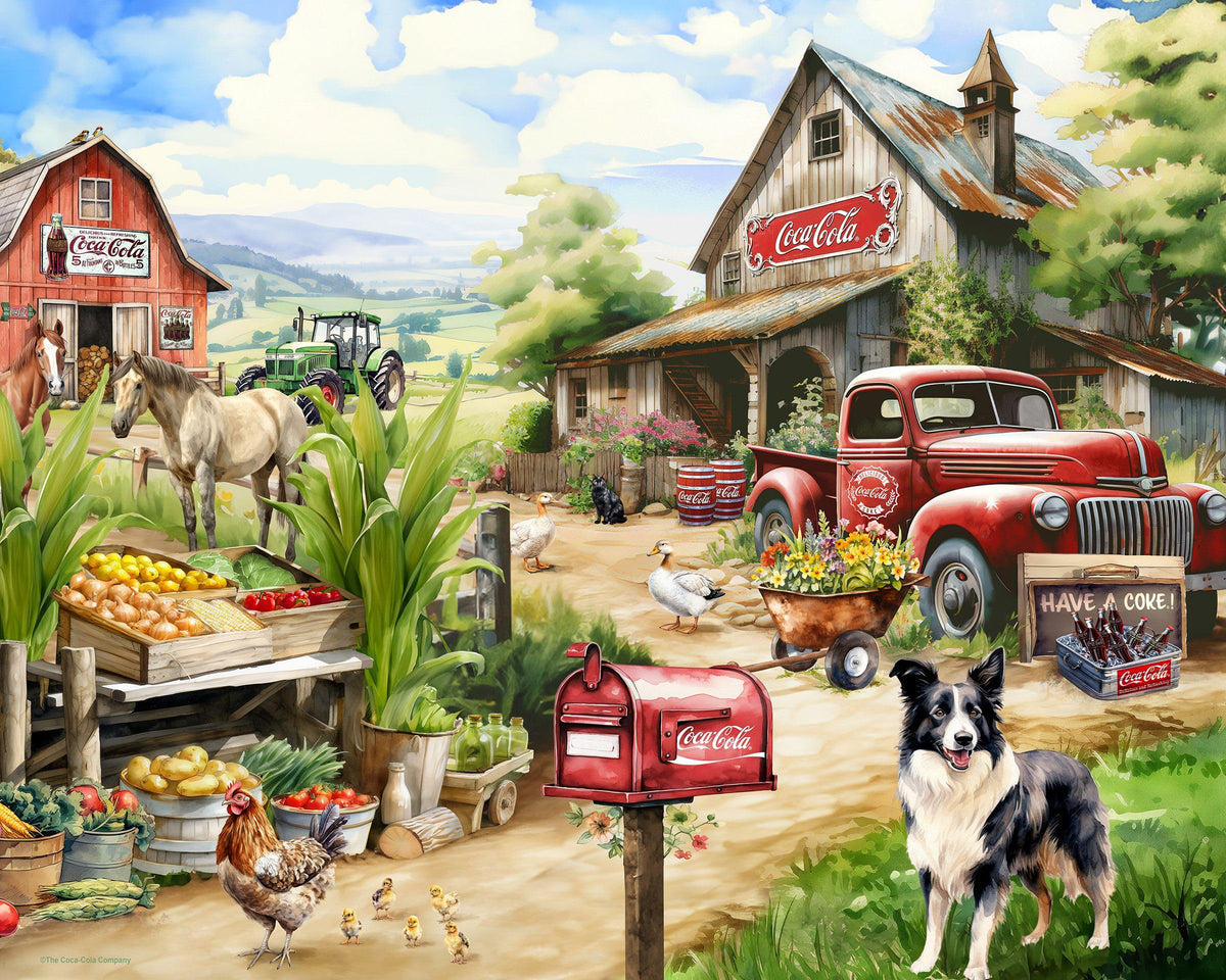 Springbok Coca-Cola Countryside Market truck scene invites cozy family puzzle nights
