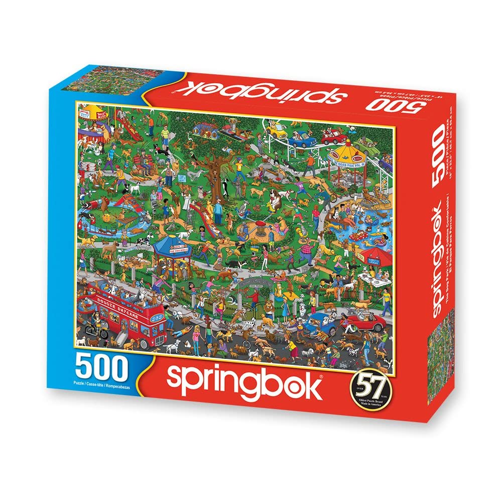 Springbok The Dog Park illustration highlights playful dogs, ideal for relaxing evenings.
