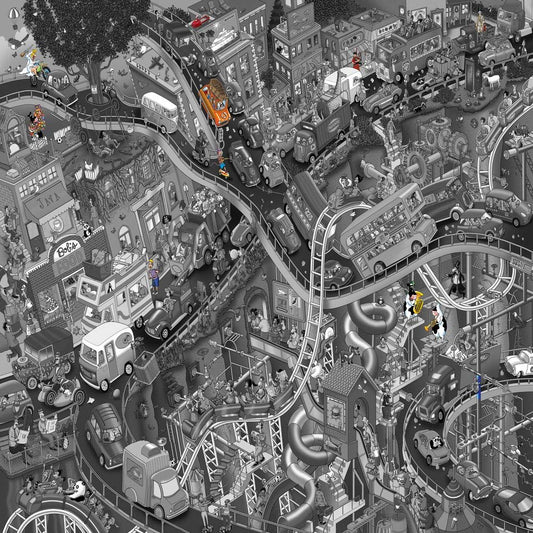 Springbok Getting Away puzzle image showing buses and bikes, great for family puzzle time