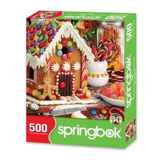 Springbok Gingerbread House puzzle thick pieces closeup for seamless fit